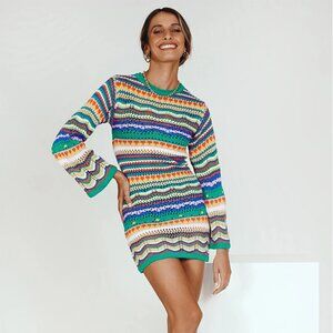 VRG GRL Verge Girl Queen Of Peace Rainbow Crochet Dress Size 8